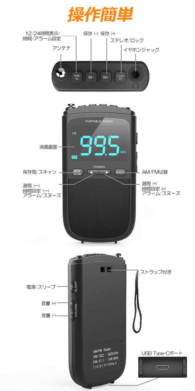 ポケットラジオ ラジオ FM AM USB充電式 4個セット おしゃれ ポータブルラジオ 携帯ラジオ ミニーラジオ 通勤ラジオ 防災ラジオ ロック機能搭載 ステレオ 小型 持ち運び 軽量 携帯 おすすめ 時計 アラーム スリープの通販は