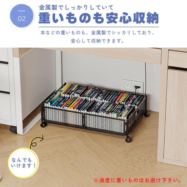 ベッド下収納ボックス キャスター付き 4個セット 2カラー ブラック ホワイト 薄型 服の収納ラック 折りたたみ式 大容量 収納ボックス 収納ケース 本 雑貨 くつ ぬいぐるみ 布団 毛布 介護用品 衣類収納 スペース活用 子供部屋 寝室_3