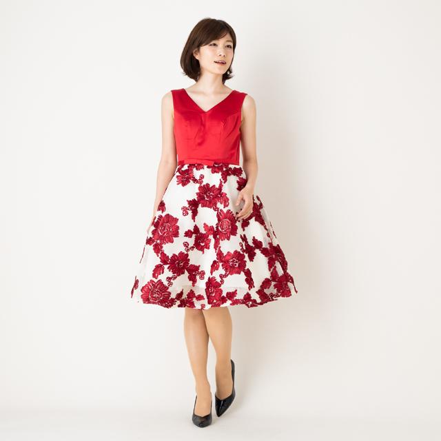 ノースリーブ ミニ丈 ワンピース パーティードレス 結婚式 発表会 花 チュチュ リボン Vネック 赤ｍサイズの通販はau Pay マーケット Asirity 2号店
