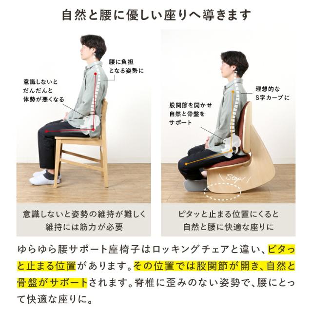 ゆらゆら腰サポート座椅子 腰痛 背筋 姿勢 股関節 猫背 S字カーブ ゆらぎ 人間工学 腰に優しい クッション 人気 おすすめ イス テレワーク 在宅勤務 ドリーム 快適 補整 補正 前滑り crasno 0070-4240_8