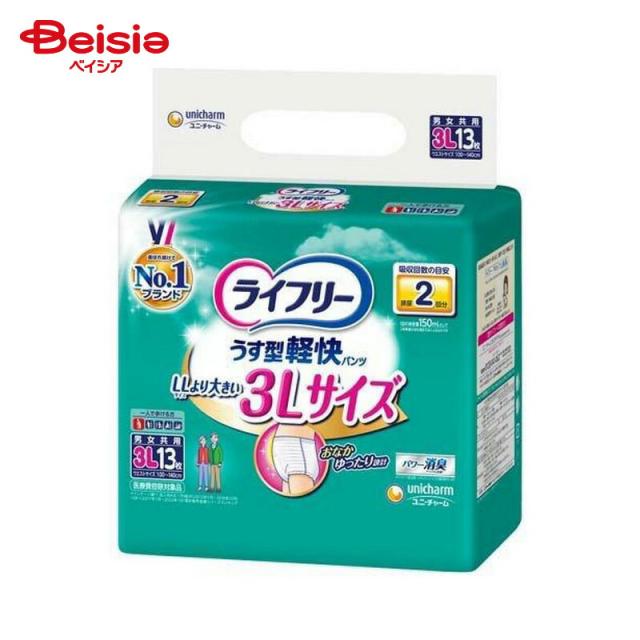 ライフリー パンツ型おむつ Lサイズ 12枚入り　３個セット ユニ・チャーム ライフリーうす型軽快パンツ 3L 13枚 | 介護用品 大人
