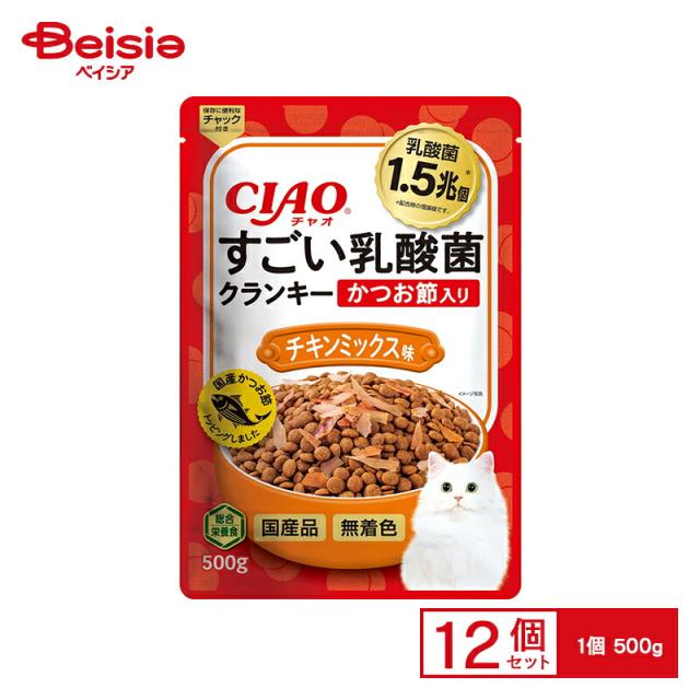 いなば すごい乳酸菌クランキー かつお節入り チキンミックス味 500g x12