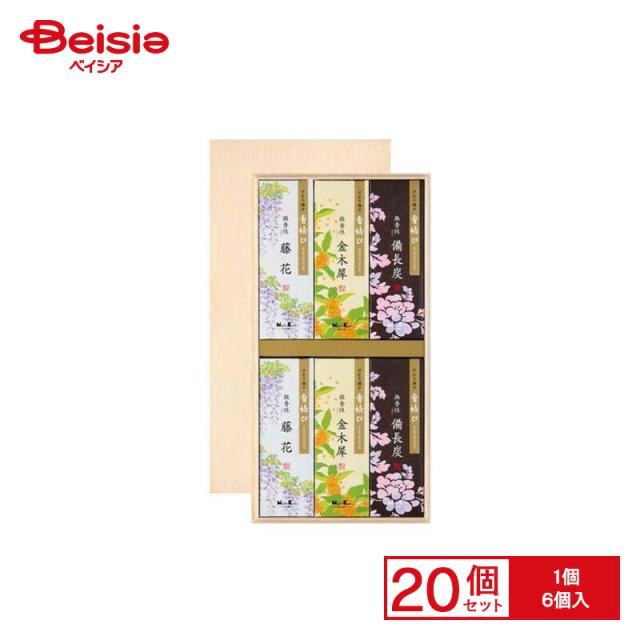 日本香堂 日本香堂 香結び 進物用 木箱サック6入包装品×20個セット | 線香 進物用 贈答用 お供え お線香 ギフト 喪中見舞い お盆 お彼岸 法事 法要 香結び 木箱 サック 6入