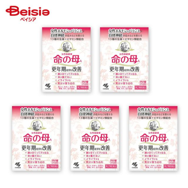 【第2類医薬品】命の母A 252錠 5個 | 小林製薬 更年期障害 更年期神経症 血の道症のぼせ 生理不順 生理異常 生理痛 肩こり 冷え症 肌荒れ めまい 耳鳴り 動悸 貧血 にきび 便秘 ヒステリー 帯下 産前産後 下腹腰痛 血圧異常 頭痛 頭重