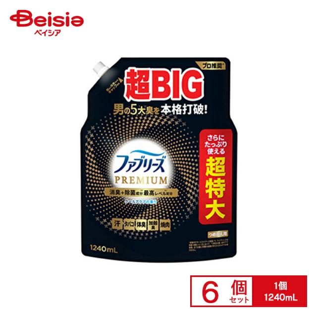 P&amp;G ファブリーズW除菌＋消臭 プレミアムメン クールアクアの香り つめかえ用4回分 1240mL×6個