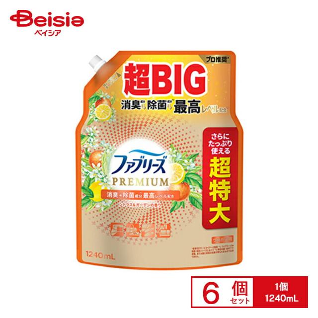 P&amp;G ファブリーズW除菌＋消臭 プレミアム シトラス＆ガーデンの香り つめかえ用4回分 1240mL×6個