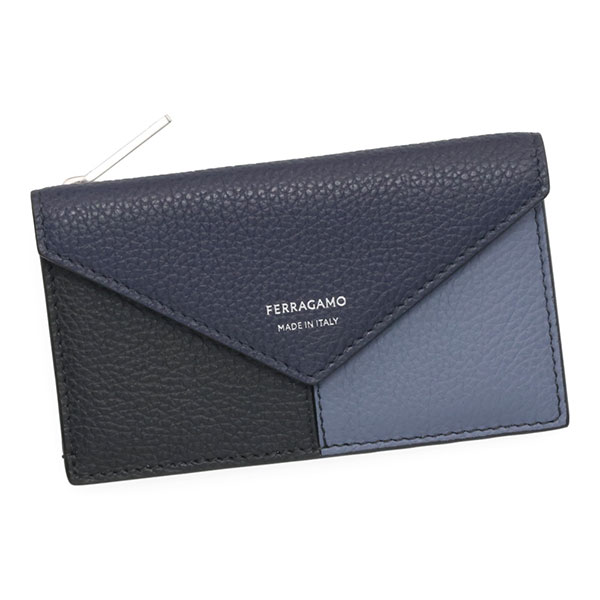 フェラガモ カード コインケース メンズ FERRAGAMO カラーブロック フラグメントケース 661684 785616 ミッドナイト+ブラック+グラファイト 小銭入れ カードケース