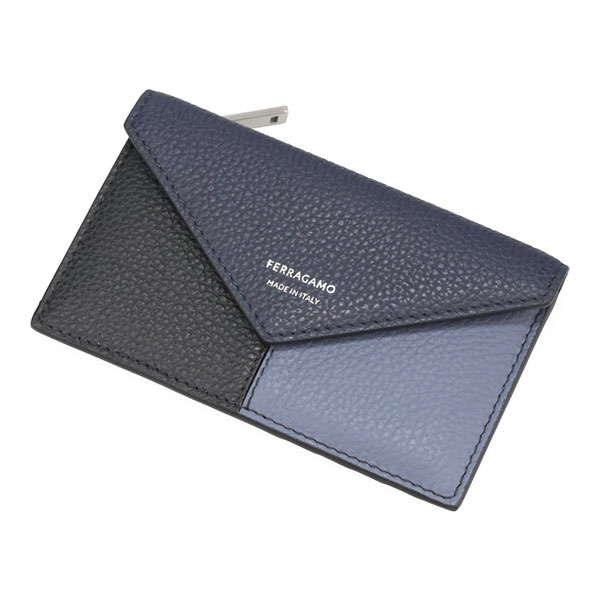 フェラガモ カード コインケース メンズ FERRAGAMO カラーブロック フラグメントケース 661684 785616 ミッドナイト+ブラック+グラファイト 小銭入れ カードケース_1