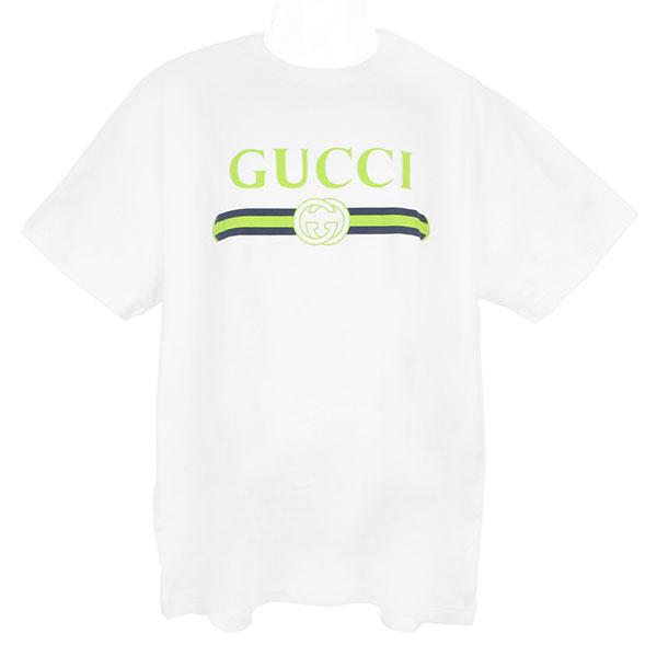 グッチ Tシャツ メンズ GUCCI プリント コットンジャージーTシャツ 796395 XJHDH 9074 イエロー サイズL