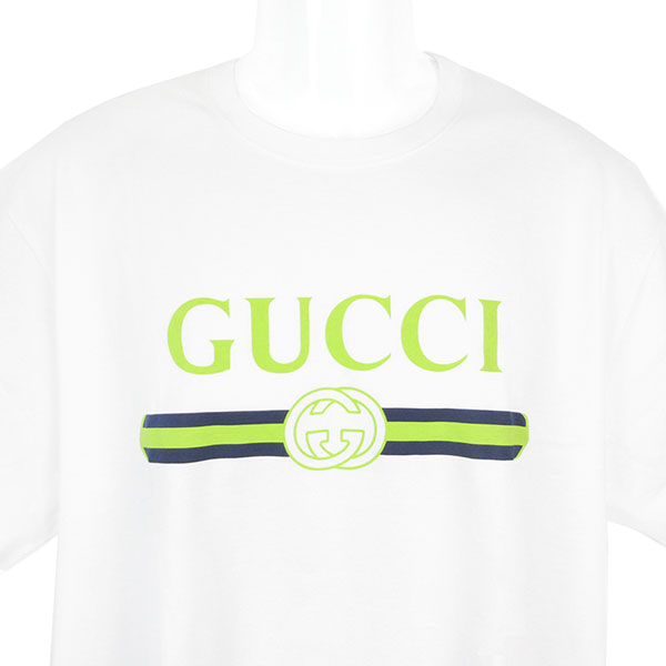 グッチ Tシャツ メンズ GUCCI プリント コットンジャージーTシャツ 796395 XJHDH 9074 イエロー サイズL