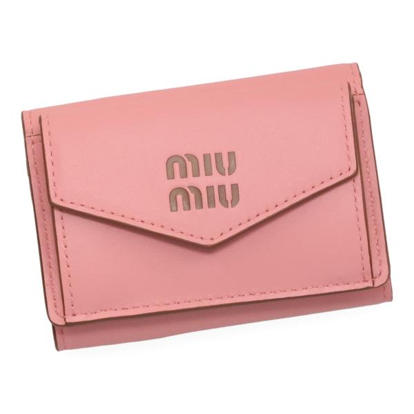 ミュウミュウ 財布 レディース MIUMIU レザー財布 5MH021 2CV6 04AN CAMELIA+COGNAC カメリア +コニャックブラウン 三つ折り財布 ミニ財布