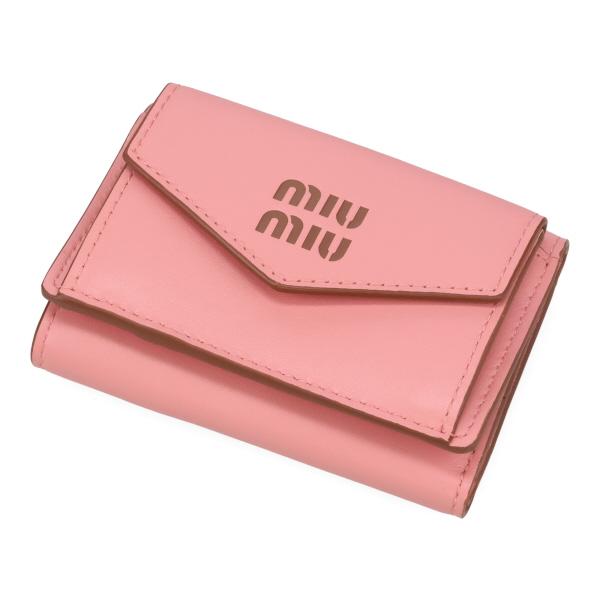 ミュウミュウ 財布 レディース MIUMIU レザー財布 5MH021 2CV6 04AN CAMELIA+COGNAC カメリア +コニャックブラウン 三つ折り財布 ミニ財布_1