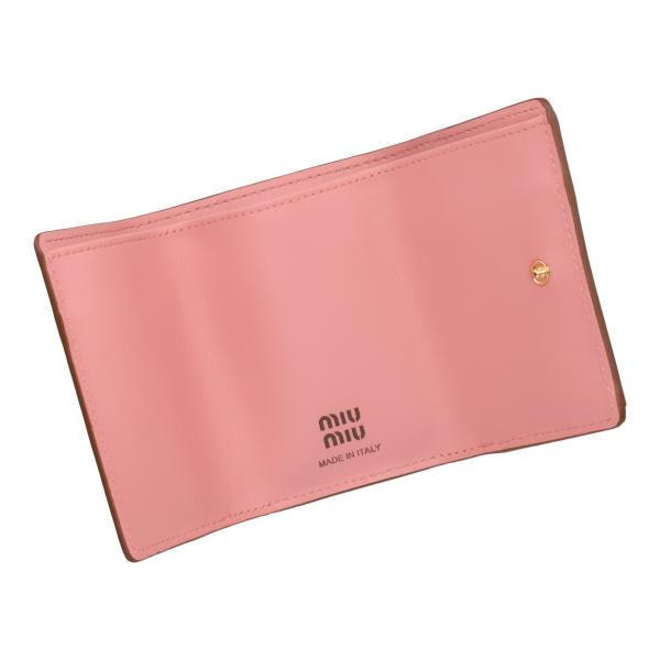 ミュウミュウ 財布 レディース MIUMIU レザー財布 5MH021 2CV6 04AN CAMELIA+COGNAC カメリア +コニャックブラウン 三つ折り財布 ミニ財布_3