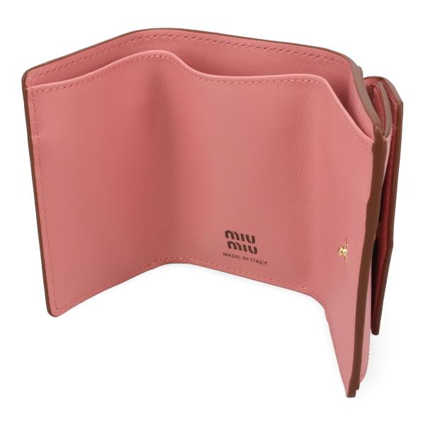 ミュウミュウ 財布 レディース MIUMIU レザー財布 5MH021 2CV6 04AN CAMELIA+COGNAC カメリア +コニャックブラウン 三つ折り財布 ミニ財布_4