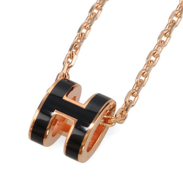 エルメス ポップアッシュ ネックレスミニ HERMES ブラックピンクゴールド 147992