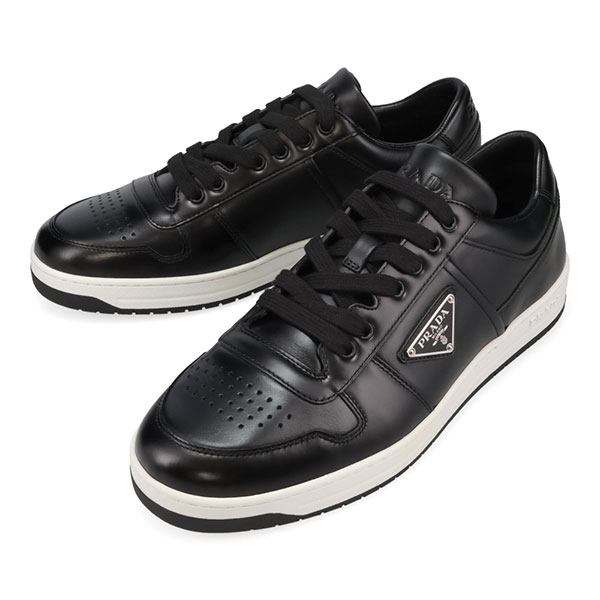 プラダ スニーカー メンズ PRADA ダウンタウン レザースニーカー 2EE364 3LJ6 F0632 ブラック サイズ9.0 28.0cm相当 靴 シューズ