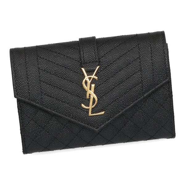 サンローラン 財布 レディース SAINT LAURENT モノグラム スモールエンベロープウォレット 651026 BOW91 1000 ブラック 中財布