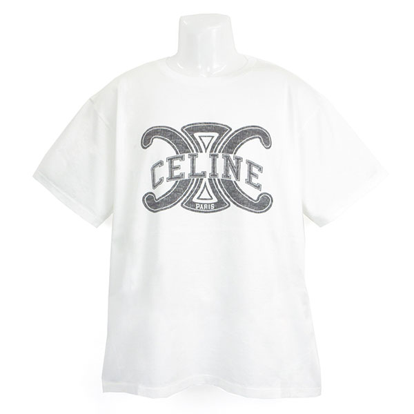 セリーヌ Tシャツ メンズ CELINE ルーズTシャツ コットンジャージー RX0BO671Q 01OB オフホワイト ブラック Lサイズ