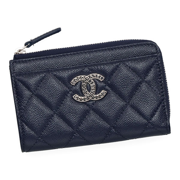 シャネル 財布 レディース CHANEL フラグメントケース AP3836 B15620 NU908 ネイビー シルバー金具 小銭入れ カードケース