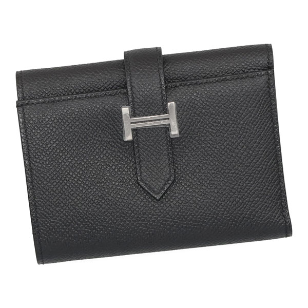 エルメス ベアン コンビネ HERMES ヴォーエプソン ブラック シルバー金具 082875 K刻印 三つ折り財布
