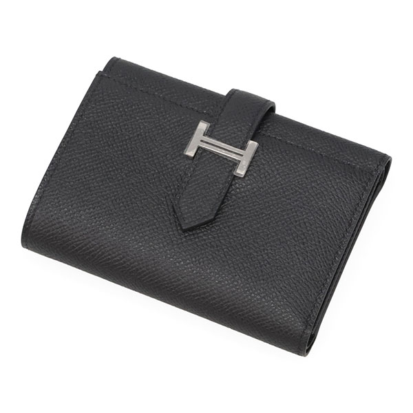 エルメス ベアン コンビネ HERMES ヴォーエプソン ブラック シルバー金具 082875 K刻印 三つ折り財布_1