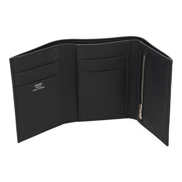 エルメス ベアン コンビネ HERMES ヴォーエプソン ブラック シルバー金具 082875 K刻印 三つ折り財布_3