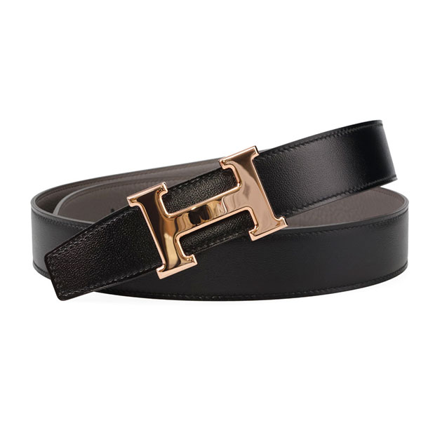 エルメス 胴締め HERMES 一揃いの道具 32 ピンクゴールドバックル 黒いこと/グリ エタン 大きさ95糎 ボックスカーフ/トゴ 064544/073967
