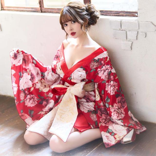 【日本製！】 花魁 着物 コスプレ 花鳥風月 着物 無地黒 /着物 花魁 コスプレ 和柄 コスチューム