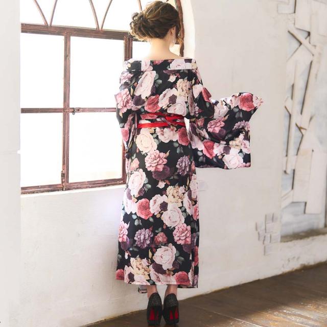 花魁 コスプレ 着物ドレス ロングドレス 和装 セクシー 花柄 フロント