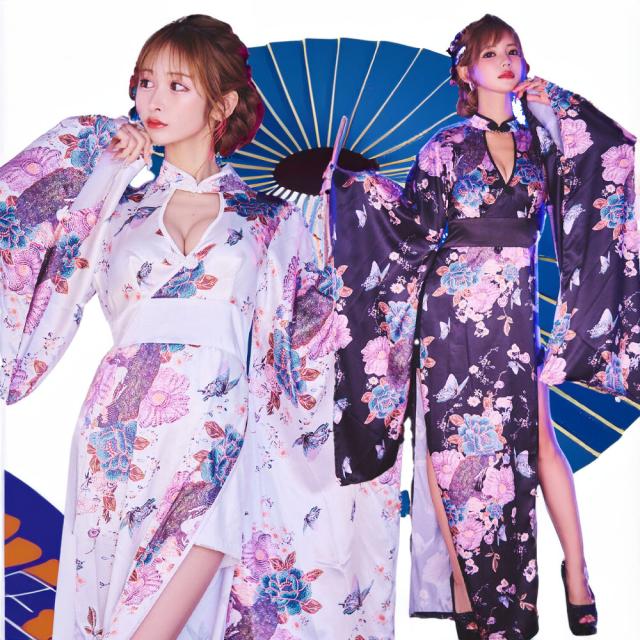 花魁コスプレ 着物コスプレ 着物衣装 ステージ衣装 舞台衣装 テレビ出演衣装 イベント衣装 チャイナ×着物 斬新 チャイナ風 花魁 着物ロングドレス