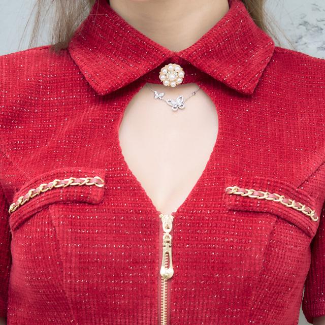 ドレス ワンピース セットアップドレス キャバドレス パーティードレス ミニワンピース ラメツイード チェーン飾り タイト セットアップ ミニドレス_7