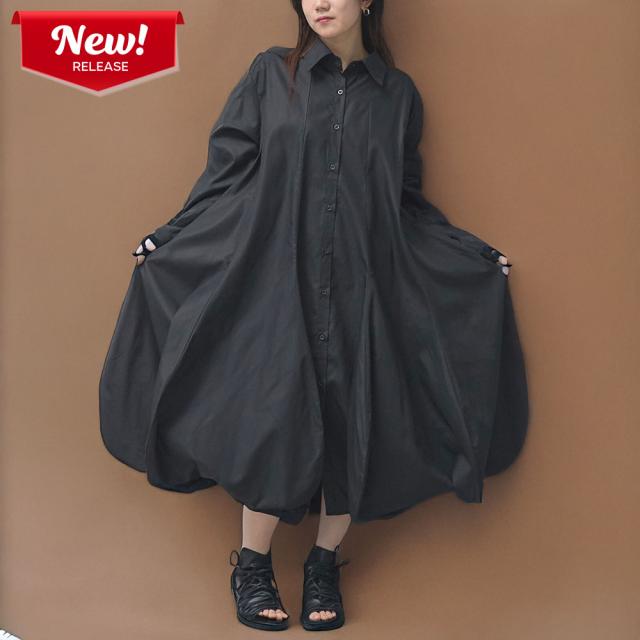 花びら 3D フリル シャツワンピース バルーンワンピース レディース 半袖 膝丈 ひざ丈 黒 ブラック モード系 立体 フラワーモチーフ ボリューム裾 Aライン 体型カバー 個性的 大人可愛い きれいめ 春 夏 秋 大人カジュアル フェミニン 20代 30代 40代 50代 送料無料