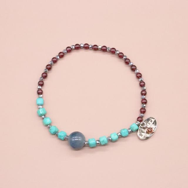 【Deep Sea Party】ブラックアクアマリン マグネサイトターコイズ ガーネット ブレスレット | ポイントアップ クーポン配布中の通販は