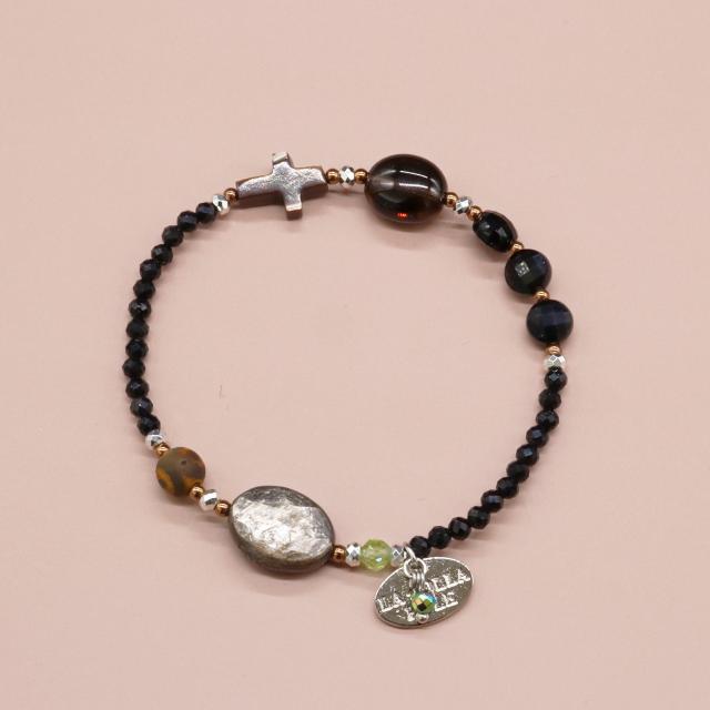 【Green Light Sunshine】三眼天珠 ペリドット モスコバイト オニキス スモーキークォーツ ブレスレット | 天然石 おしゃれ パワーストーン ジュエリー 女性 誕生日の通販は