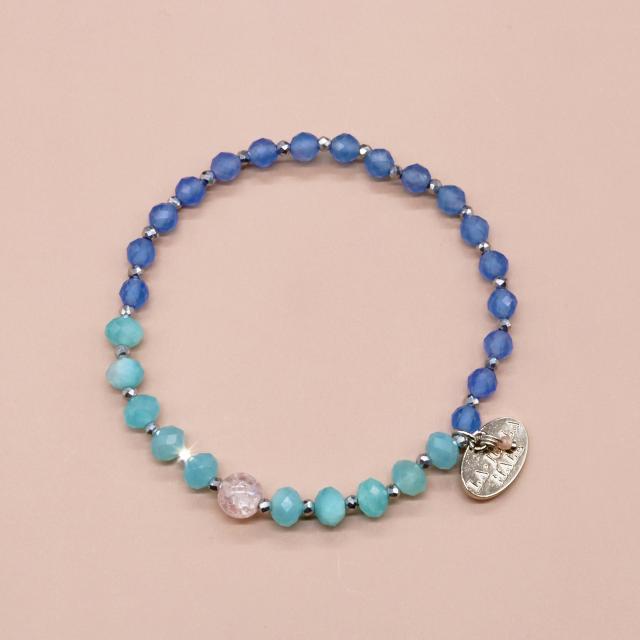 【Blooming Pink Roses】クラックローズクォーツ アマゾナイトシリカ ブルーアゲート ブレスレット | 天然石 おしゃれ パワーストーン ジュエリー 女性 誕生日の通販は