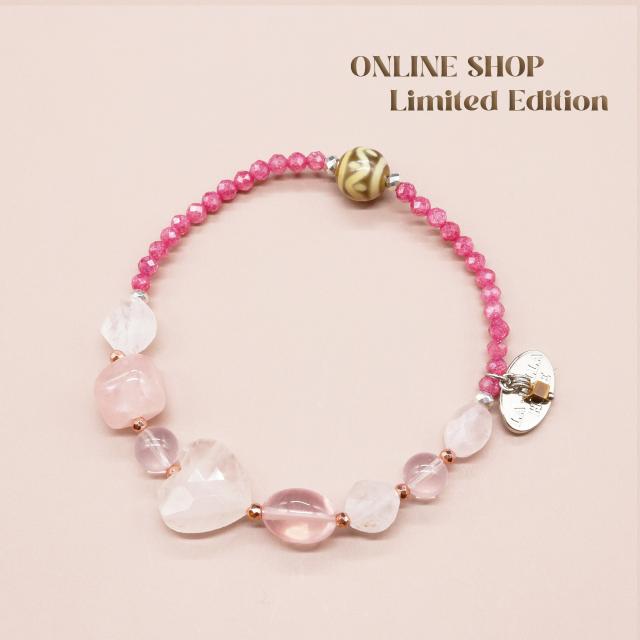 【ONLINE SHOP限定】【Blooming Pink Roses】三眼天珠 ローズクォーツ ジルコニア ブレスレット|天然石|一点物|LA・JOLLA HALE