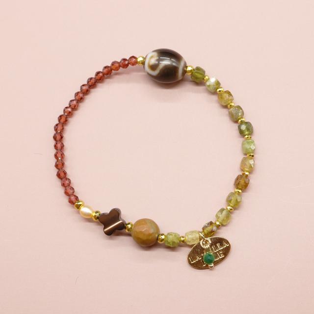 【Open the Jewelry Box!】如意天珠 グリーンガーネット シャンパンガーネット ペトリファイドウッド ブレスレット｜天然石｜一点物｜LA・JOLLA HALE 28,600円