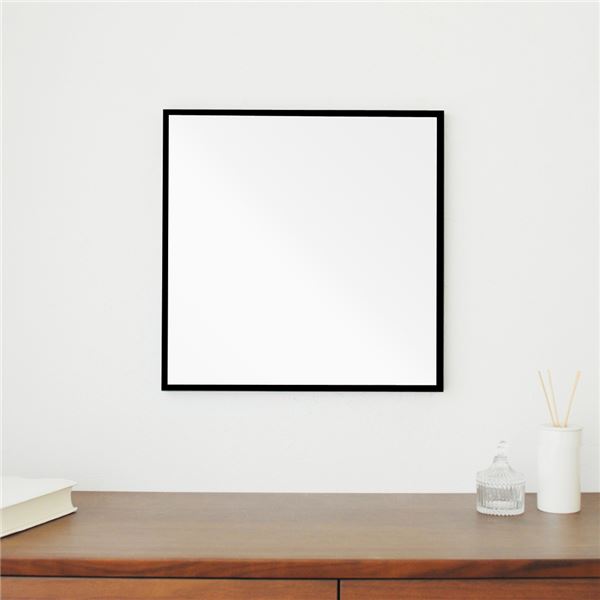 【2個セット】細枠正方形ウォールミラー幅42cm (ブラック/黒) 天然木 鏡 スリム 高級感 木製 飛散防止加工 壁掛け オシャレ 北欧風 玄関 トイレ 洗面 日本製 完成品 NK-9の通販は 9,662円