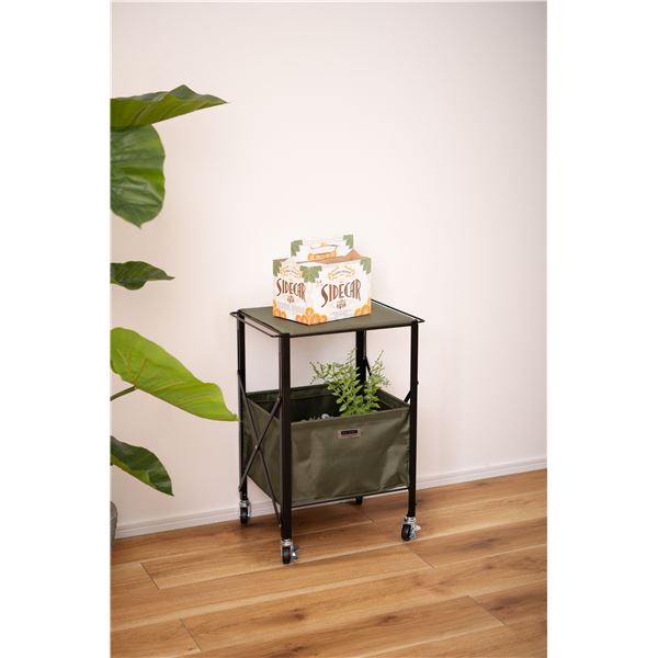 サイドテーブル 約幅39.5cm グリーン キャスター付き 移動便利 折りたたみ スチール フォールディング テーブルワゴン 組立品の通販は