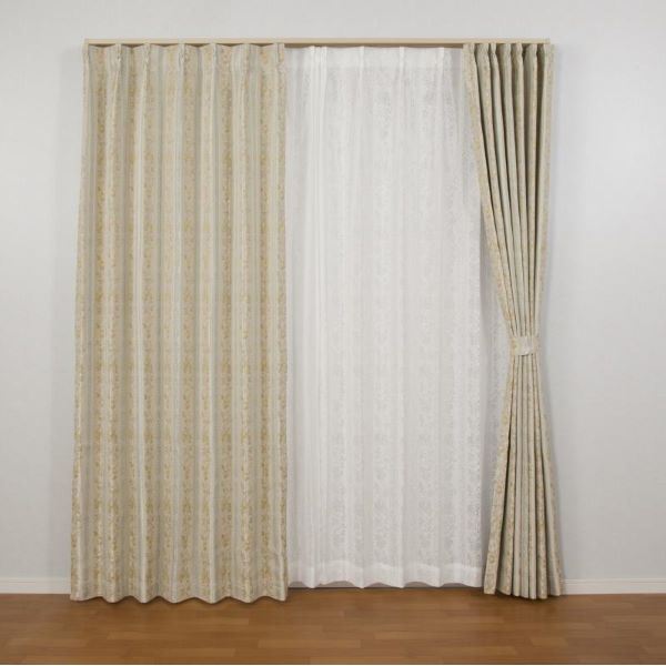 遮光 カーテン 約幅200cm×長さ135cm×1枚 イエロー 花柄 3級遮光 洗える 形状記憶 裏地付き タッセル付き 遮光カーテンの通販は 5,585円