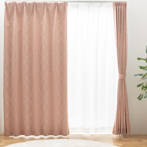 遮光 カーテン 2級 〔 約 幅100 cm 丈178 cm 2枚セット 〕 ピンク 洗える ウォッシャブル 形状記憶 ドレープカーテンの通販は 4,666円