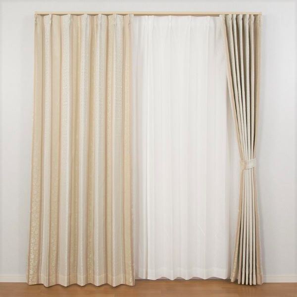 遮光 カーテン 約幅100cm×長さ135cm×2枚セット ベージュ 3級遮光 花柄ストライプ 洗える 裏地付き 形状記憶 遮光カーテンの通販は