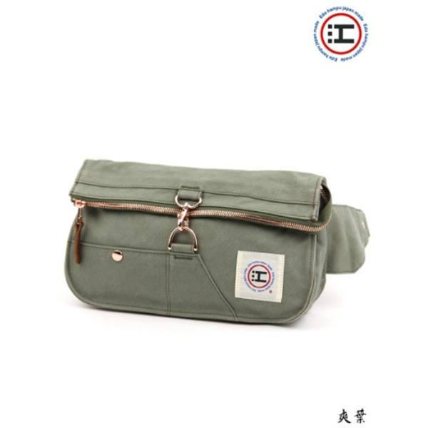 ウエストバッグ ショルダーバッグ 日本製 カーキ 綿100％ 江戸帆布 2WAY ウェストバッグ カバン ストリート タウンユースの通販は