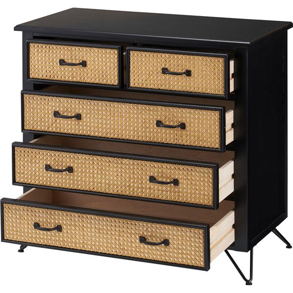 チェスト タンス 約幅80cm ブラック 天然木 ミンディ ラタン 引き出し