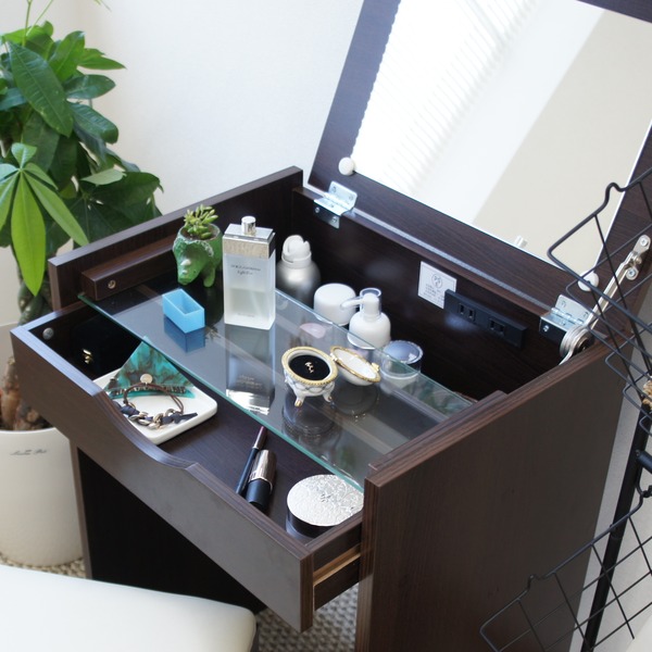 シンプル ドレッサーセット/化粧台・スツールセット 【ダークブラウン】 シンプル ドレッサーセット/化粧台・スツールセット 【ダークブラウン