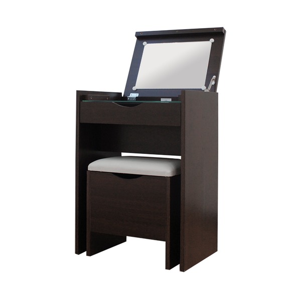 シンプル ドレッサーセット/化粧台・スツールセット 【ダークブラウン