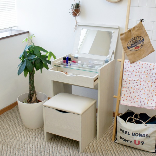 シンプル ドレッサーセット/化粧台・スツールセット 【ナチュラル】 幅50cm シンプル ドレッサーセット/化粧台・スツールセット 【木目ホワイト
