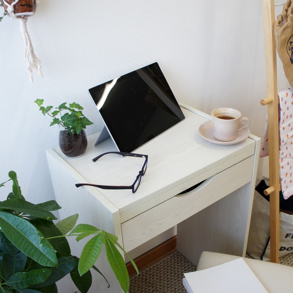 シンプル ドレッサーセット/化粧台・スツールセット 【木目ホワイト