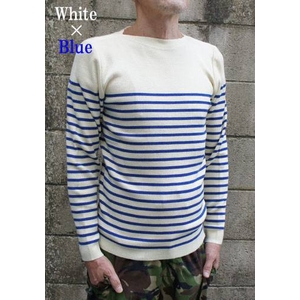 フランス海軍 パネルボーダー セーター 92 (S) オフホワイト×ブルー ウール混 仏軍 レプリカ ミリタリーウェア 白 青 フランス海軍 パネルボーダー セーター 92 (S) オフホワイト×ブルー