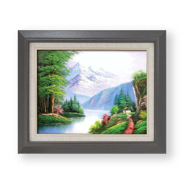 訳あり商品 風景油絵 〕 黒いフレーム 自然画 メイヤー油絵額 F6号サイズ 紘 絵画
